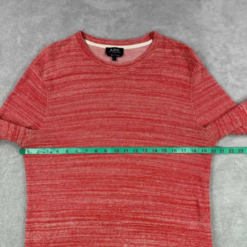 A.P.C. Long Sleeve Shirt Mens Large Red White Space Dye Melange Crew terry Cloth - Picture 5 of 10